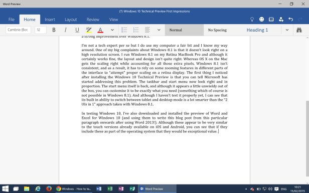 Word for Windows 10 Preview
